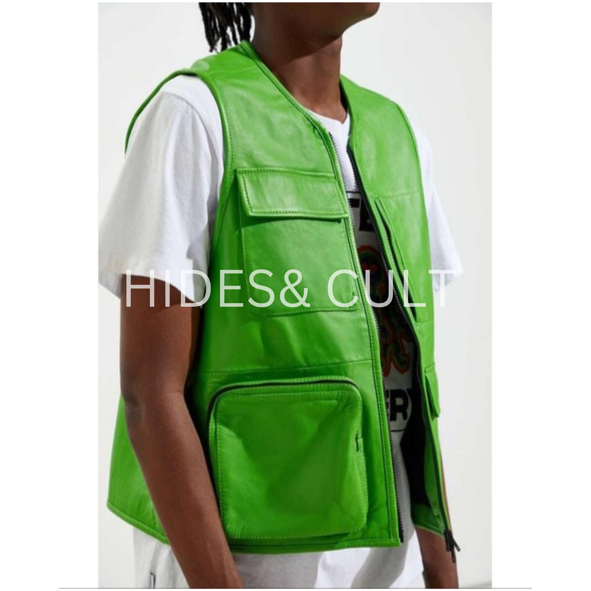 Green leather shop vest