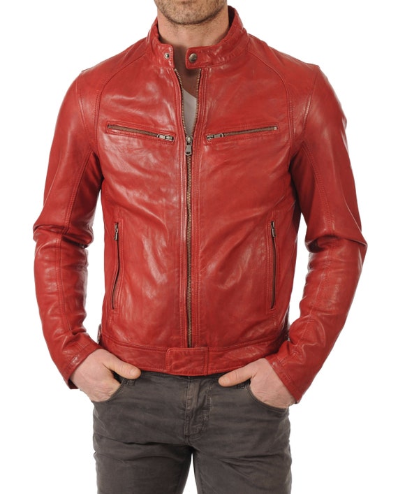 Mandarin collar store leather jacket