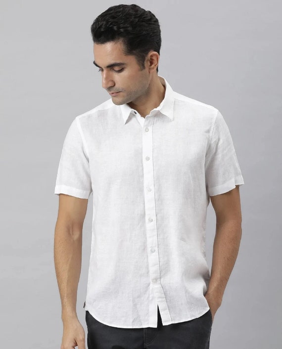 Mens Linen Shirt Dress Shirt White Shirt Wedding Linen 