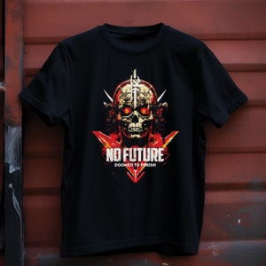 No Future, Cyberpunk, camiseta Techwear, uma fusão de estilo futurista e inovação cibernética,