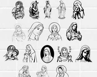 Paquete Svg de la Virgen María, imágenes prediseñadas de la Virgen María, diseño de la Virgen María, vector de la Virgen María, cristiano, católico, madre de Dios, madre María, Jesús