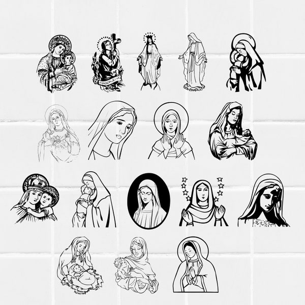 Virgin Mary Svg bundle,Virgin Mary clipart, Virgin Mary design,Virgin Mary vector,Christian,Catholic,Mother of God,Mother Mary,Jesus