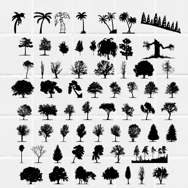 Tree silhouette Svg bundle,forest svg files, 62 trees clipart,tree cut files for cricut Svg Png,Pine Tree, Palm Tree svg