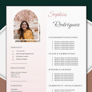 Sorority Resume Template with Photo, Editable Rush Resume Template & Cover Letter, College Social Resume, Sorority Rush Packet, Pink Resume