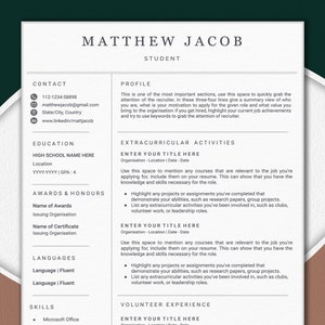 Student Resume Template, Fresh Graduates No Experience, Internship, First job resume, College Student CV, Grad School, High School Student