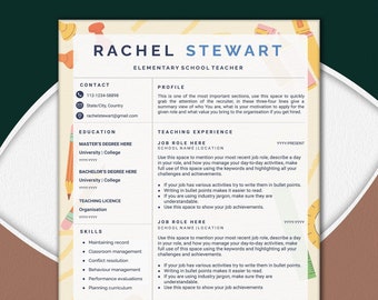 Elementary School Teacher Resume Template, School Teacher CV Template for Word, Secondary School Teacher, Middle School Teacher Resume