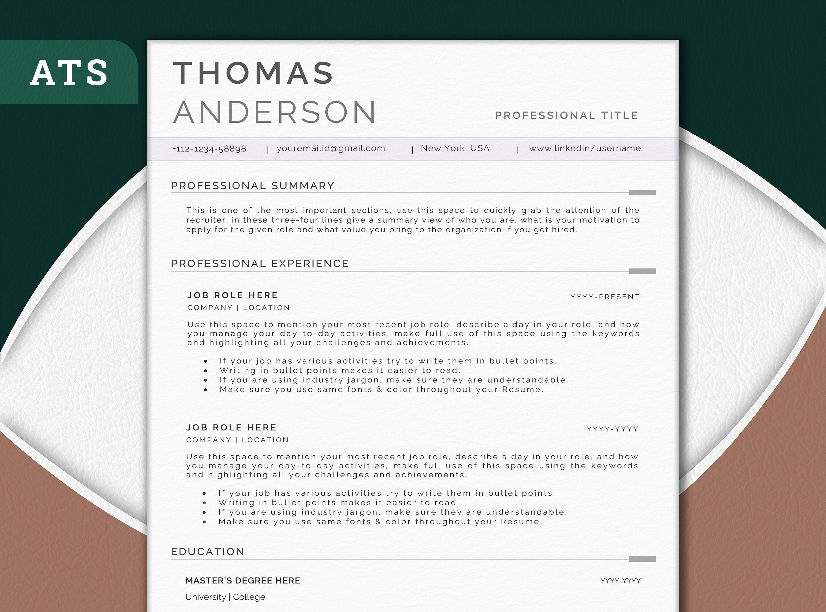 ATS Resume Template for Word & Google Docs Modern Executive Resume ...