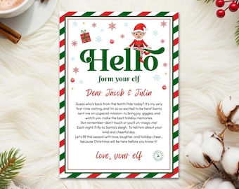 May include: A festive holiday letter with a red and green border, featuring an elf illustration and the words "Hello from your elf." The letter is addressed to Jacob & Julia and includes a holiday message.