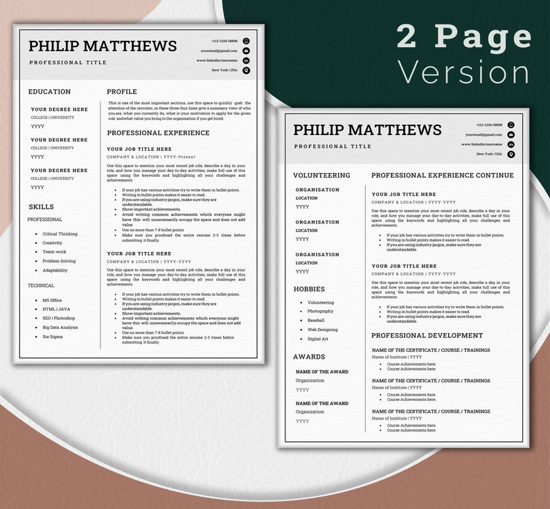 Availability Resume Modern Resume Template, Professional Cv | Ready to Edit in WORD ...