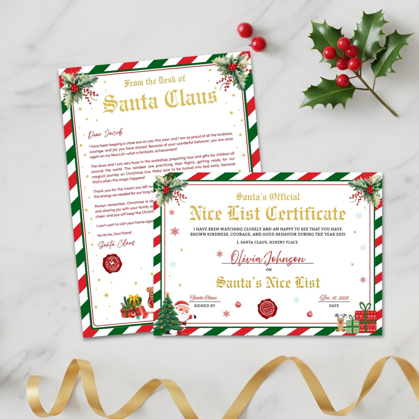 Letter From Santa, Nice List Certificate Bundle – Printable & Editable ...