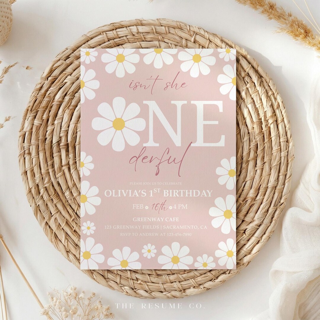 Daisy Onederful 1st Birthday Invitation, Boho Theme First Birthday ...