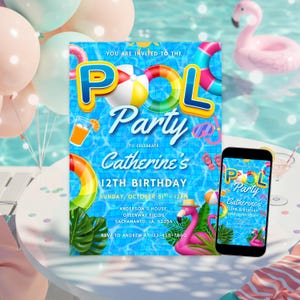 Editable Pool Party Invitation, Pool Party Birthday, Digital Summer Party, Kids Pool Party, Instant Download Pool Party Template | 4083