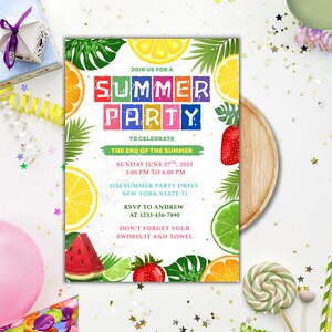 Invito per festa estiva / Modello modificabile di frutta su Canva / Invito per picnic tropicale / Biglietto d'invito stampabile per festa estiva / 4022