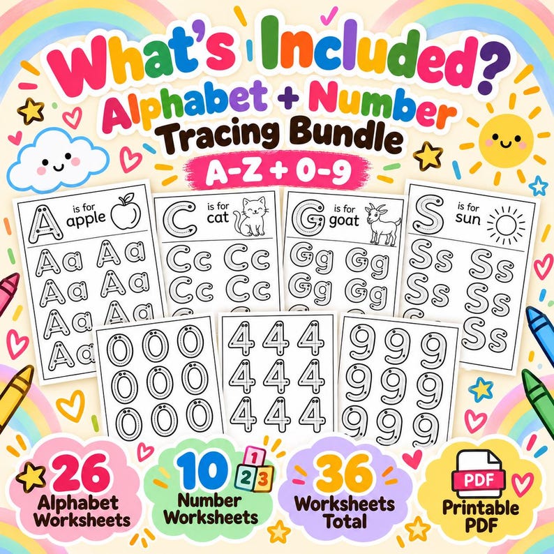 Number Letter Racing Alphabet & Number Tracing Bundle, A-Z Letters, 0-9 Numbers (PDF ...