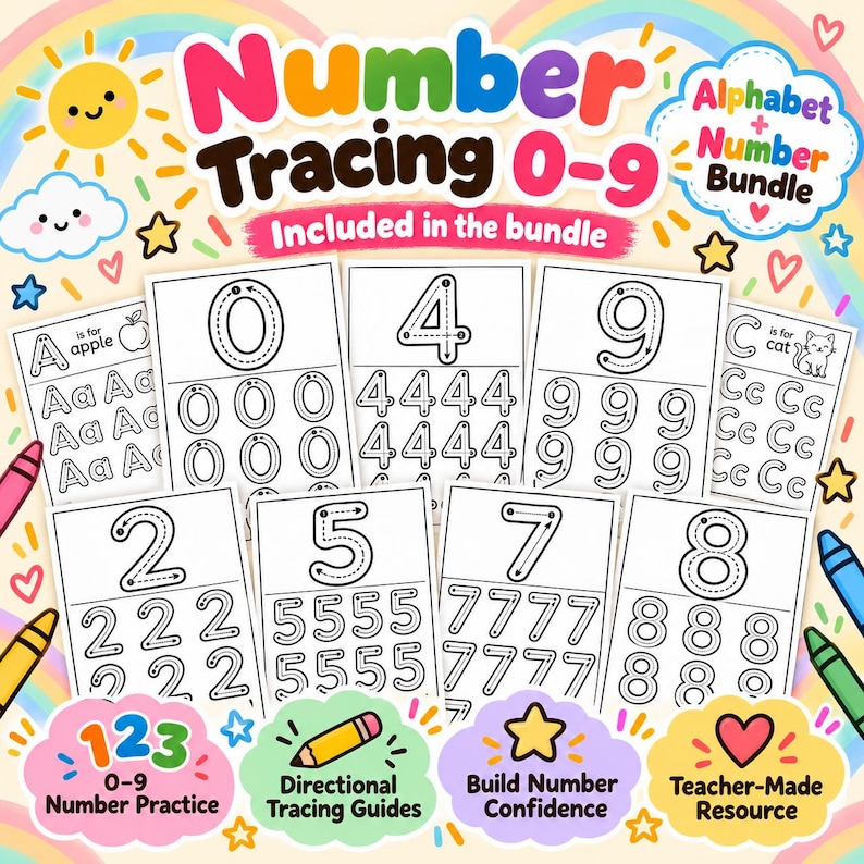 Number Letter Racing Alphabet & Number Tracing Bundle, A-Z Letters, 0-9 Numbers (PDF ...