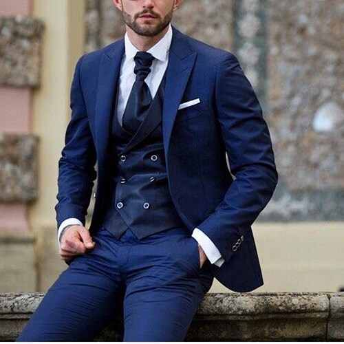 Men Navy Blue Suit 3 Piece Blue Suit Dark Blue Wedding - Etsy UK