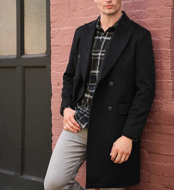 Black Overcoat Men Long Winter Coat Black Vintage - Etsy
