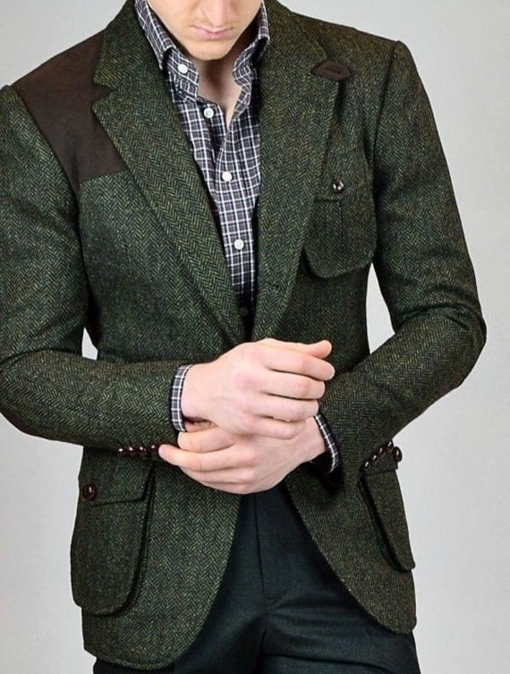 Blazer de tweed para hombre chaqueta invierno verde Etsy México