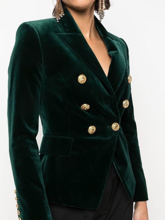 Blazer verde de terciopelo para mujer chaqueta de Etsy México