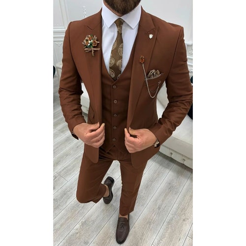 Men Brown Suit Copper Brown Wedding Tuxedo Groomsmen 3 Etsy