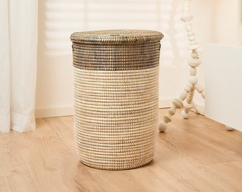 Woven storage basket with lid | Handmade African basket Fakoly | Decorative modern laundry basket, home decor, gift idea
