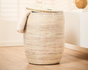 Woven storage basket with lid | Handmade African basket Neo | Decorative modern laundry basket, home decor, gift idea
