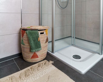 Storage basket & laundry basket with lid – Shaka basket (white/multicolored/triangle)