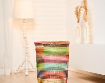 Woven storage basket with lid | Handmade African Fulani basket | Decorative modern laundry basket, home decor, gift idea