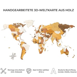 Carte du monde 3D en bois Nyotoa / Soro – décoration murale artisanale à coller – idée cadeau
