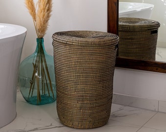 Cesta de almacenamiento trenzada con tapa | Cesta africana hecha a mano Dangote/Cesta de lavandería moderna decorativa Decoración del hogar Idea de regalo