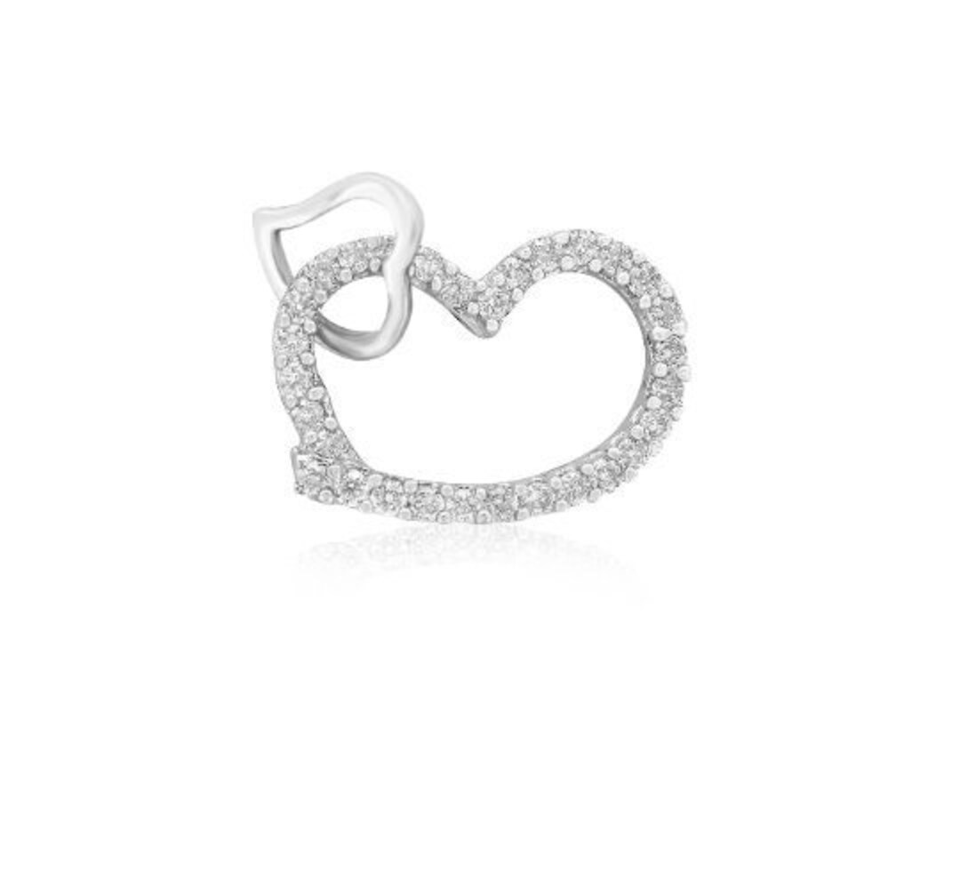 Diamond Pendant Double Hearts Gold Charm Pendant Overlapping Etsy