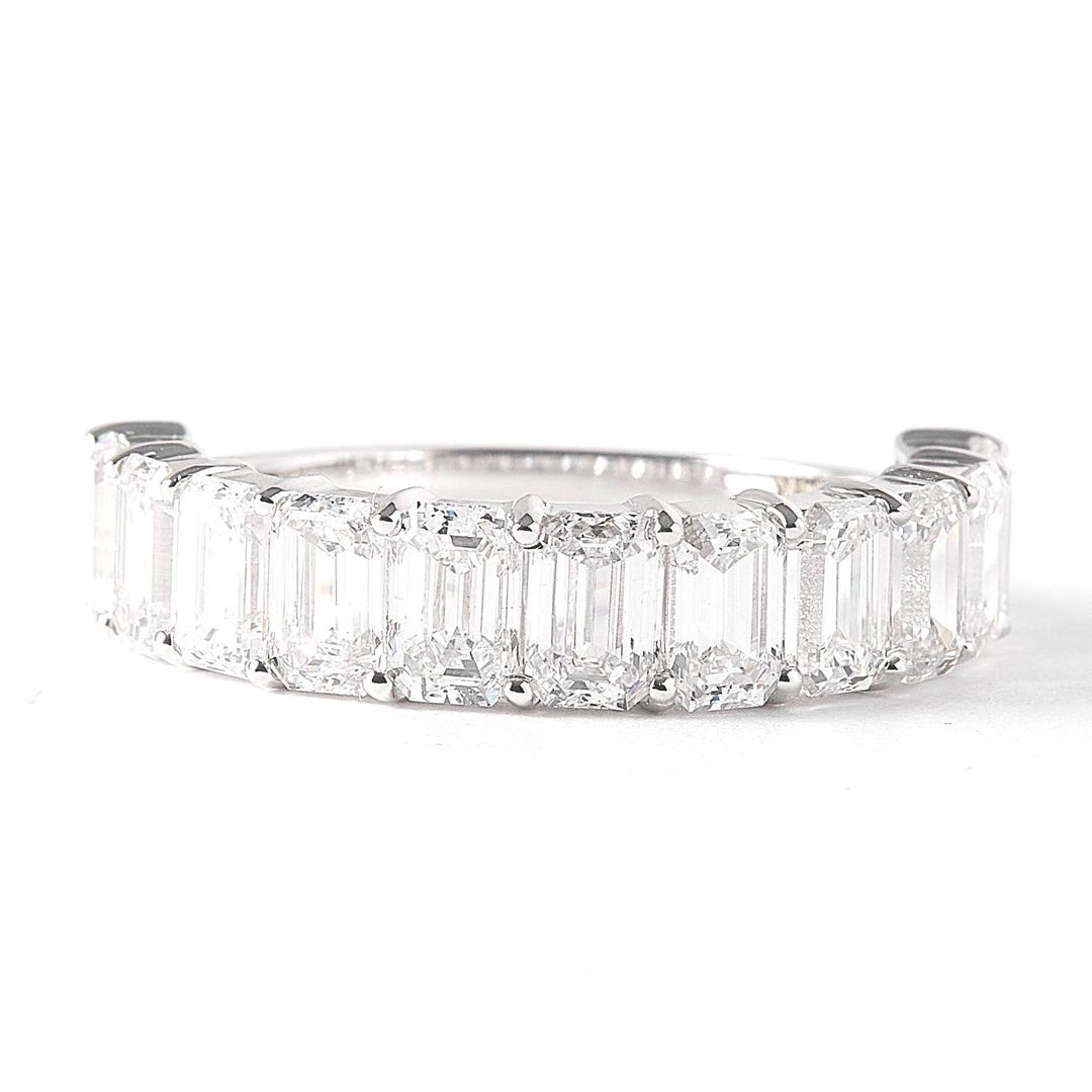 IGI/HRD Certified Emerald Cut Lab Grown Diamond Half Eternity Ring ...