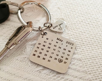 Custom Calendar Keychain,Personalized Date Save Key Chain,Wedding Date Pendant,Valentines Gift, Anniversary Gift,Housewarming,Couples Gift