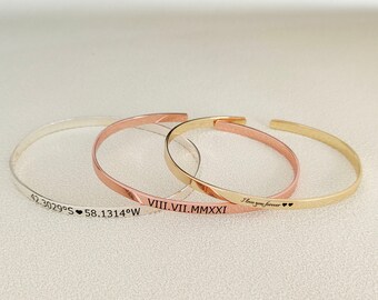 Bracelet de manchette personnalisé, bracelet d'inspiration personnalisé, bracelet de message caché, bracelet de manchette réglable, cadeau pour elle, cadeau pour elle