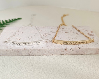 Personalised Bar Bracelet,Engrave Name Date Number Coordinates Bracelet, Gift For Her,Birthday Gift,Simple Skinny Bracelet,couple bracelet