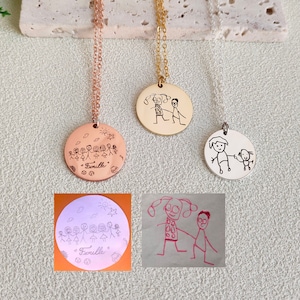 Personalized Actual Kids Drawing Necklace,Picture Necklace,Custom Photo Portrait Necklace,Engraved Jewelry,Handmade Necklace,Photo Necklace