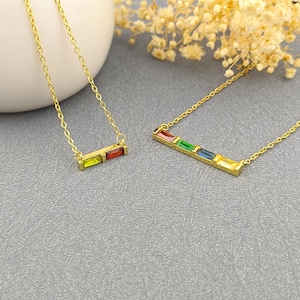 Custom Baguette Birthstone Necklace • Family Birthstone Necklace • Mother&#39;s Birthstone Jewelry • Gifts for Her • Christmas Gift