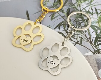 Custom Name Keychain, Paw Print Keychain, Pet Keychain, Gift For Pet Lovers