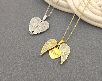 Personalized Hidden Name Necklace • Guardian Angel Wings Necklace • Name  Necklace • Gift for Her •  Mother&#39;s Day Gift