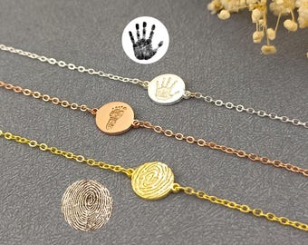 Customized Fingerprint Bracelet, Palm Print Footprint Bracelet, Kid's Palm Print Bracelet, Gift For Mom, Christmas Gift