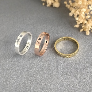 Custom Name Ring,Inside Engraved Ring,Dainty Ring,Heart Ring,Gift for Her,Memorial Ring,Date Ring,Mother&#39;s Day Gift