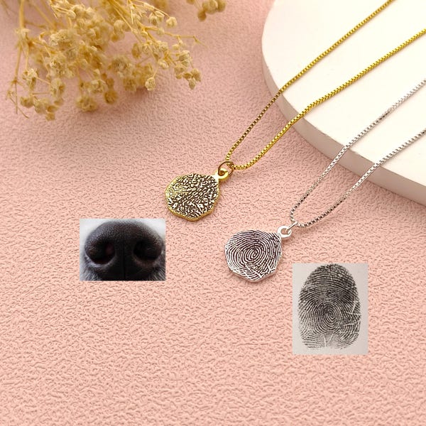 Personalised Fingerprint Necklace • Custom Fingerprint Pendant • Detailed Nose Print Necklace • Gifts for Her • Pet Memorial Gifts