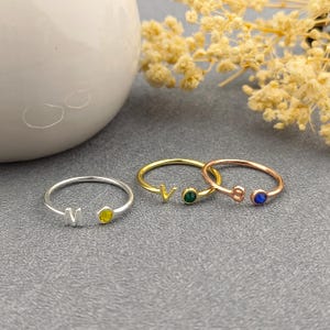 Custom Birthstone Ring • Initial Ring • Personalized Letter Ring • Open Ring  • Gift for Her • Unique Gift