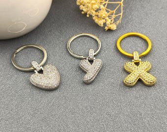 Customized Bubble Letter Keychain, 3D Letter Keychain, Zircon Bubble Letter Keychain, Minimalist Jewelry, Mother's Day Gift