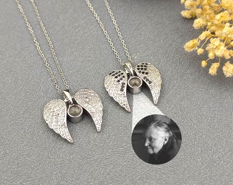 Personalized Hidden Photo Necklace • Guardian Angel Wings Necklace • Photo Projection Necklace • Gift for Her •  Mother's Day Gift