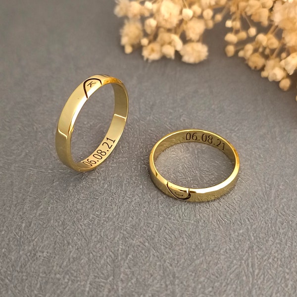 Personalisierte paar Ringe, benutzerdefinierte Herz Name Ringe, erste paar Ring Bands, Jubiläumsgeschenk, Hochzeitsgeschenke, Datum Ring, Versprechen Ringe
