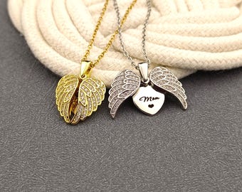 Collar con nombre oculto personalizado • Collar con alas de ángel de la guarda • Collar con nombre personalizado • Regalo único para ella • Regalo para el Día de la Madre