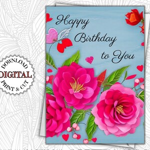 Happy Birthday Printable Card, Instant Download PDF, Birthday Card Template, Boho Style, Original Artwork, Unique Designs, 4x6, 5x7