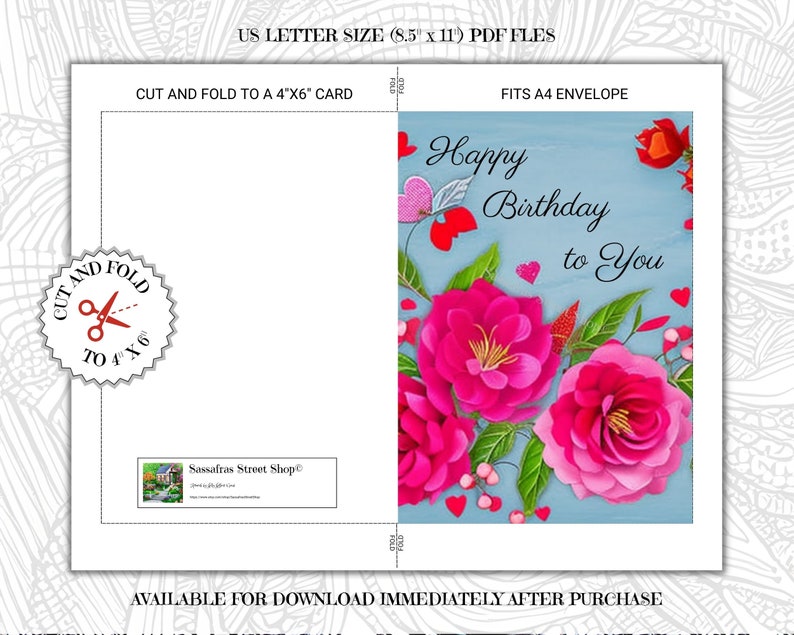 Happy Birthday Printable Card, Instant Download PDF, Birthday Card ...