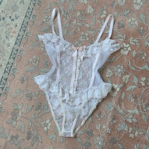 Vintage 1980s White Lace Sheer Teddy (Small)